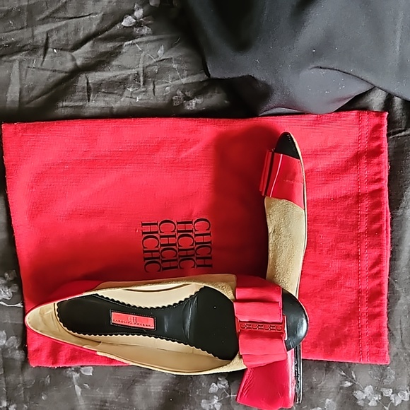 Carolina Herrera Shoes - Carolina Herrera Camel Suede, Bl Red Bow Ballet Flats
